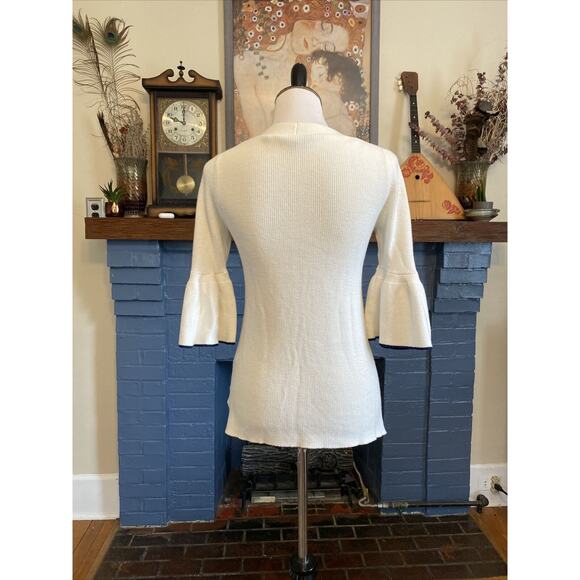 DRAPER JAMES S Ivory Bailey Peplum Sleeve Sweater Women's Pullover V-Neck Shirt - Picture 6 of 12